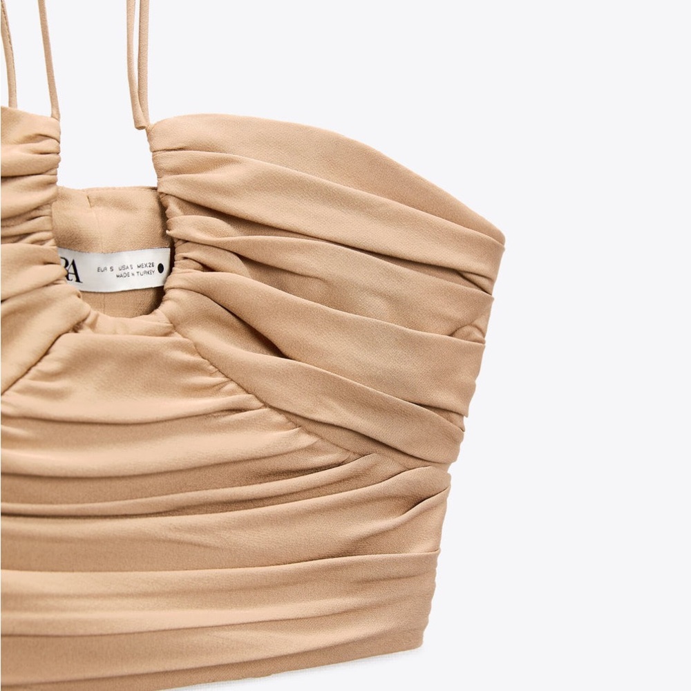 Zara Tan Ruched Crop Top - Picture 3 of 14